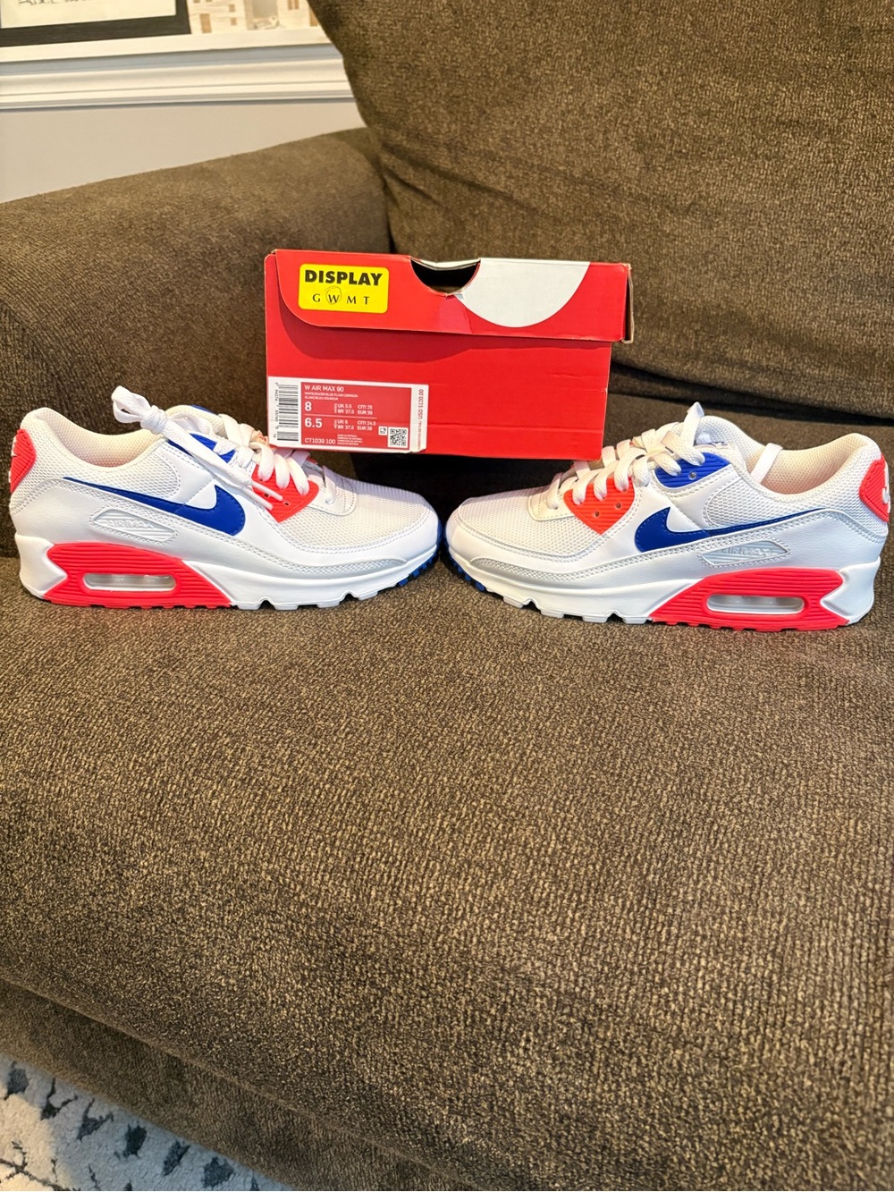 Nike Air Max 90 Sneakers - White, Red, Blue - Picture 4 of 4